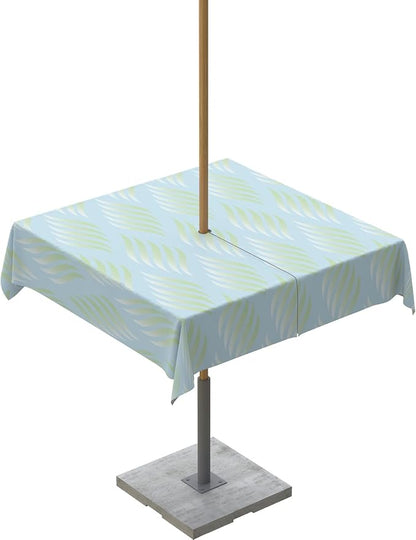 Outdoor Tablecloth with Umbrella Hole, Abstract Leaves Lines Geometric Natural Patterns Ombre Green Square Tables Waterproof Tabletop Collection for Patio, Garden, Picnic, Camping, Dining 54 x 54 inch