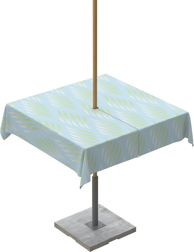 QueenKer Outdoor Tablecloth with Umbrella Hole,Abstract Leaves Lines Geometric Natural Patterns Ombre Green Square Tables Tabletop Collection for Patio,Garden,Picnic,Camping,Dining 60x60''