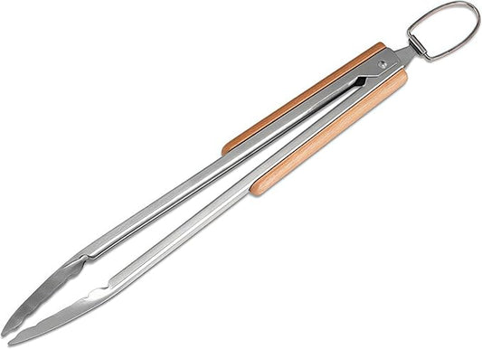 14 Inch Stainless Steel Grill Tongs with Wooden Handle, Non-Slip Locking Barbecue Tongs for Cooking Flipping Serving, Heat-Resistant Kitchen Tongs for Outdoor Grilling, Indoor Cooking, Buffet