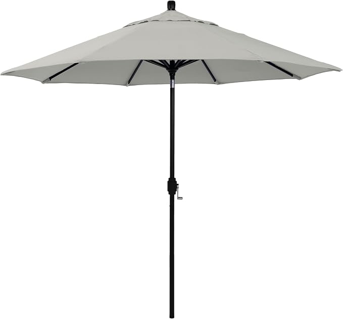 California Umbrella 12-Year-Non-Fading, 9Ft Premium Sunbrella Patio Umbrella, Hand-Crank, Button-Tilt, Black Frame, Granite Fabric