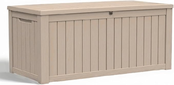 150 GallonOutdoor Storage Box,Resin Deck Boxes Waterproof, IndoorOutdoor Bin for Package Delivery, Patio Cushions, Gardening Tools, Lockable, UV Resistant