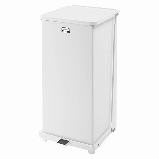 Rubbermaid Commercial Products Defenders Biohazard Step-On Trash Can 13-Gallon White Square Steel Waste Disposal in Doctors Office/Hospital/Medical/Healthcare Facilities
