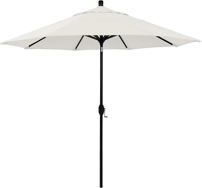 California Umbrella 12-Year-Non-Fading, 9Ft Premium Sunbrella Patio Umbrella, Hand-Crank, Button-Tilt, Black Frame, Natural Fabric