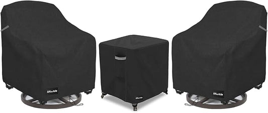 ANartcle 3 Pieces Patio Bistro Sets Cover,600D Waterproof Heavy Duty Patio Furniture Covers,Includes 2 Outdoor Swivel Chair Covers and 1 Patio Wicker Side Table Cover(Black)