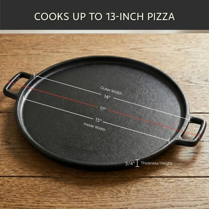 Home-Complete Cast Iron Pizza Pan - 14-Inch Baking Pan for Oven, Stovetop, Grill, or Campfires - Durable, Even-Heating, Versatile Cast Iron Griddle