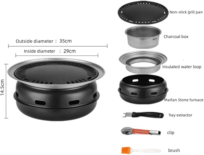 Korean Style BBQ Grill, 11.4 Inches Indoor Charcoal Tabletop Non-stick Barbecue Charcoal Stove