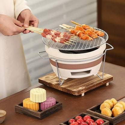 Portable Clay Grill Boiler Stove, Dual Use Charcoal BBQ Grill with Grate, Wood Burning Camping Stove for Backyard, Picnics and Kit