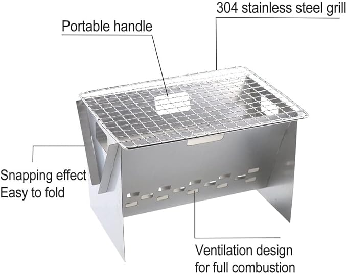 Portable Charcoal Grill Stainless Steel Outdoor Barbecue Grill for Camping BBQ Grills, Folding Campfire Grill with Carrying Bag for Picnic and Small Space BBQs,A-1