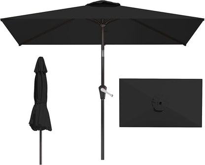 6.5x10FT Patio Umbrella, Outdoor Umbrella with Push Button Tilt and Crank, 8 Sturdy Ribs, UV Protection & Waterproof Market Umbrella for Pool, Backyard, Beach,Deck (Black)