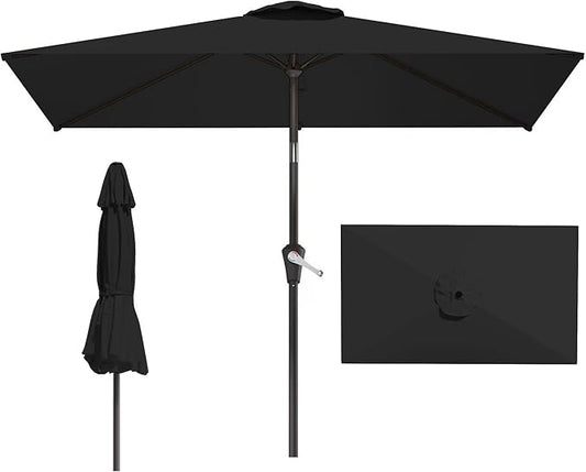 6.5x10FT Patio Umbrella, Outdoor Umbrella with Push Button Tilt and Crank, 8 Sturdy Ribs, UV Protection & Waterproof Market Umbrella for Pool, Backyard, Beach,Deck (Black)