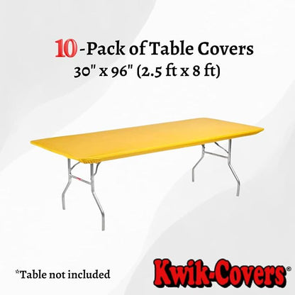 10 Pack of Rectangular Plastic Table Covers - 6' Foot or 8' Foot Options - Indoor or Outdoor Fitted Table Covers (Table NOT Included) (Gold, 30" x 96" (8' ft))