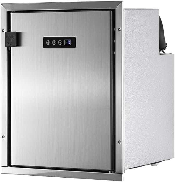 12 Volt Refrigerator RV Refrigerator Built-in Fridge Compressor Refrigerator Mini Fridge with Freezer for Apartment Office Boat Yacht RV Caravan (Silver Stainless Steels, 50L)