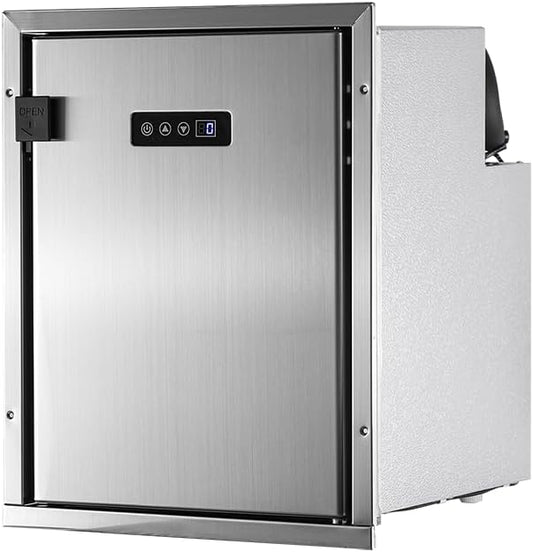 12 Volt Refrigerator RV Refrigerator Built-in Fridge Compressor Refrigerator Mini Fridge with Freezer for Apartment Office Boat Yacht RV Caravan (Silver Stainless Steels, 50L)