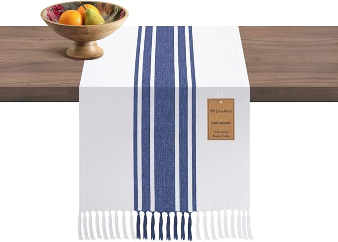 Table Runner 90 Inches Long 100% Cotton - Farmhouse Table Runners for Everyday Use Weddings Parties BBQ's Holidays - 14x90 Inch Rustic Vintage Dining Table Runner Blue