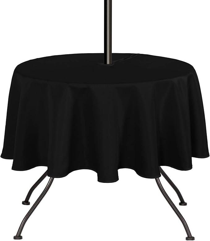 SARAFLORA Outdoor and Indoor Tablecloth -60 inch Round, Black Wrinkle Free Washable Waterproof Table Cloth with Umbrella Hole and Zipper Round Table Cover for Spring/Summer/Patio/Picnic/BBQS/Party