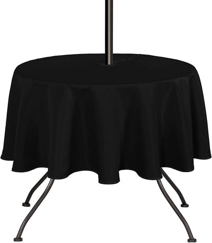 SARAFLORA Outdoor and Indoor Tablecloth -60 inch Round, Black Wrinkle Free Washable Waterproof Table Cloth with Umbrella Hole and Zipper Round Table Cover for Spring/Summer/Patio/Picnic/BBQS/Party