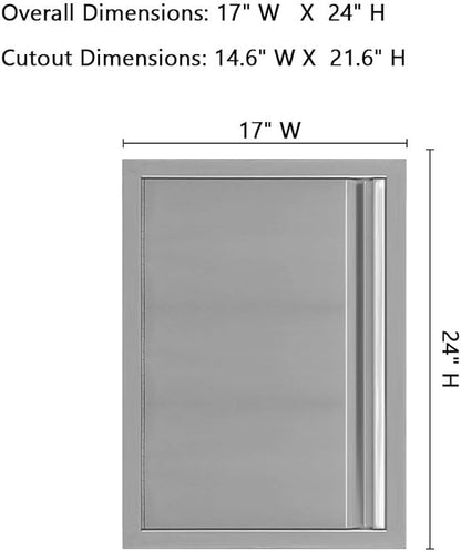 Outdoor Kitchen Door, Garvee 17 in W X 24 in H BBQ Access Door Brushed Stainless Steel, Single BBQ Access Door for BBQ Island Grilling Station