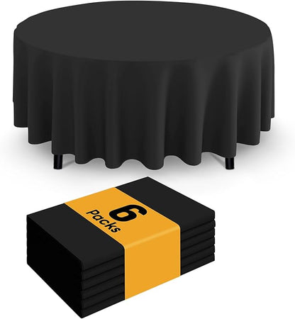 Smiry Disposable Table Cloth - 6 Pack, 84 Inch Round Waterproof Tablecloths for Parties, Decorative Plastic Table Cover, Leakproof & Sturdy, Black