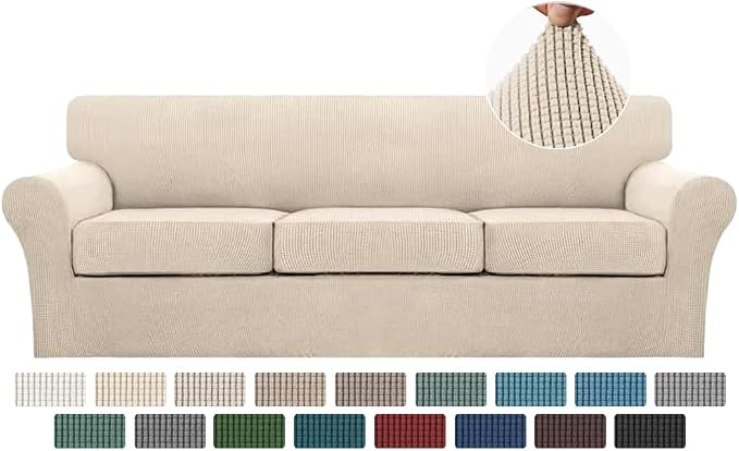 Turquoize 4 Piece Sofa Covers For 3 Cushion Couch Sofa Slipcover Soft Couch Cover For Dogs-Washable Sofa Furniture Covers With 3 Individual Large Cushion Covers Feature Fabric (XL Sofa,Biscotti Beige)