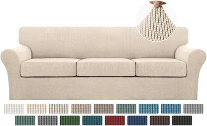 Turquoize 4 Piece Sofa Covers For 3 Cushion Couch Sofa Slipcover Soft Couch Cover For Dogs-Washable Sofa Furniture Covers With 3 Individual Large Cushion Covers Feature Fabric (XL Sofa,Biscotti Beige)
