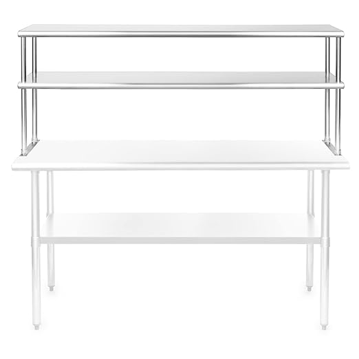 GRIDMANN NSF Stainless Steel Commercial 2 Tier Double Overshelf 60 in. x 12 in. for Kitchen Prep & Work Table