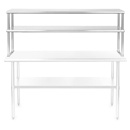 GRIDMANN NSF Stainless Steel Commercial 2 Tier Double Overshelf 60 in. x 12 in. for Kitchen Prep & Work Table