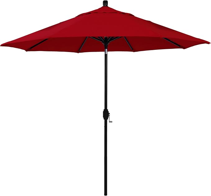 California Umbrella 12-Year-Non-Fading, 9Ft Premium Sunbrella Patio Umbrella, Hand-Crank, Button-Tilt, Black Frame, Jockey Red Fabric