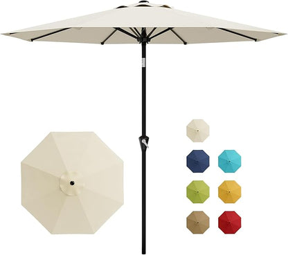 GarveeLife 9FT Patio Umbrella Outdoor, Market Umbrella, Table Umbrella with Push Button Tilt and Crank, 8 Sturdy Ribs UV Protection Waterproof for Garden, Pool, Deck, | Table Umbrella UV Protection Waterproof for Garden, Pool, Market, Deck (Beige White)