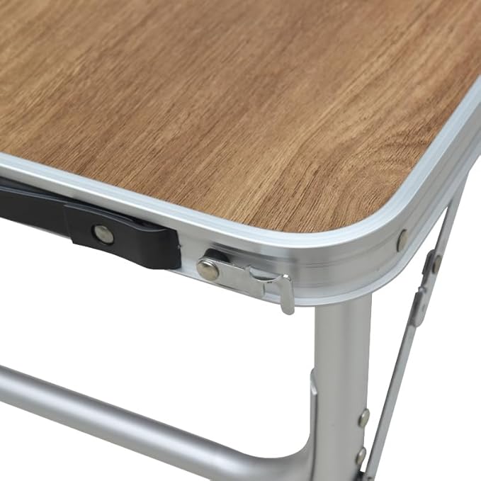 Small Folding Camping Table, 2ft Portable Picnic Table Aluminum 24" x 16" Folding Table, 3 Adjustable Heights Portable Lightweight Table Dining Table for RV, Picnic, Beach (Wood Pattern)