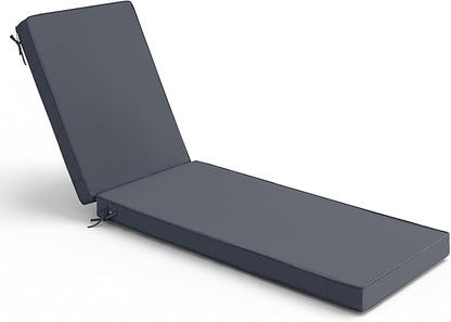 Summsun Chaise Lounge Cushions Outdoor - Waterproof and Fade Resistant Sun Lounger Replacement Cushions - Patio Lounger Pads with Removable Cover for Pool, Deck, Lawn, 72 x 21 x 3 Inch, Dark Grey