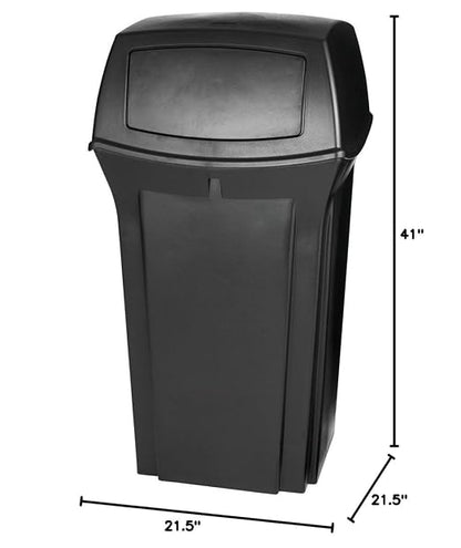 Rubbermaid Commercial Products Ranger Trash Can with 2 Door Lid, 35 GAL, Black Plastic, Outdoor for Stadiums/Parks/Shopping Plazas