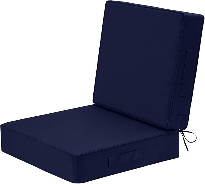 Wellsin Outdoor Deep Seat Patio Cushions, 24 x 24 Waterproof & 3-Year Fade Resistant Outdoor Cushions with Removable Covers,Ties and Handle for Chair, Sofa, Couch, Navy