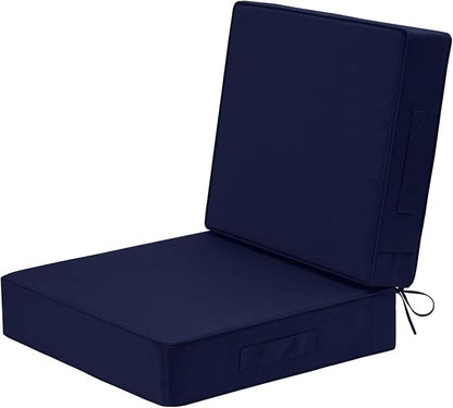 Wellsin Outdoor Deep Seat Patio Cushions, 24 x 24 Waterproof & 3-Year Fade Resistant Outdoor Cushions with Removable Covers,Ties and Handle for Chair, Sofa, Couch, Navy