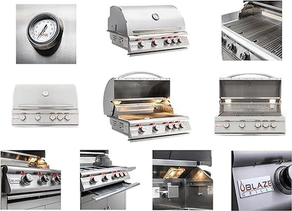 BLAZE BBQ Outdoor Grill Package 14 of 32” LTE Built-in Natural Gas Grill, Gas Dop-In Single Side Burner, 32” Door & Two Drawers Combo, 18” Roll Out Propane Tank, 24” Refrigerator, and Accessories
