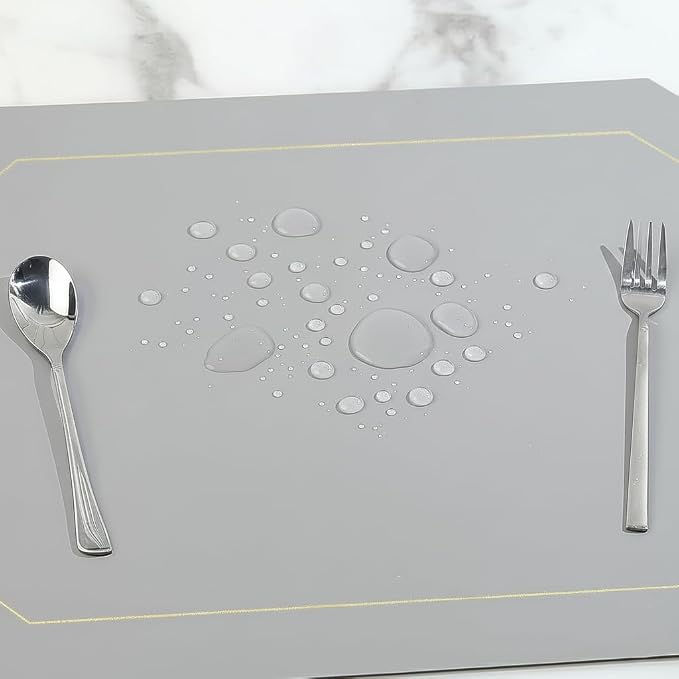 Wipeable Faux Leather Dual Sided Placemats Set of 4,Oil-Proof Table Protective Mats,Heat-Resistant Dining for Kitchen, Indoor Outdoor Use,Grey