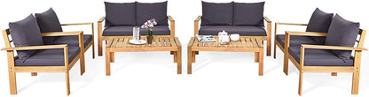 Tangkula Outdoor 8-Piece Acacia Wood Chat Set, 8 Seater Acacia Wood Conversation Sofa and Table Set, Teak Finished (2, Grey)