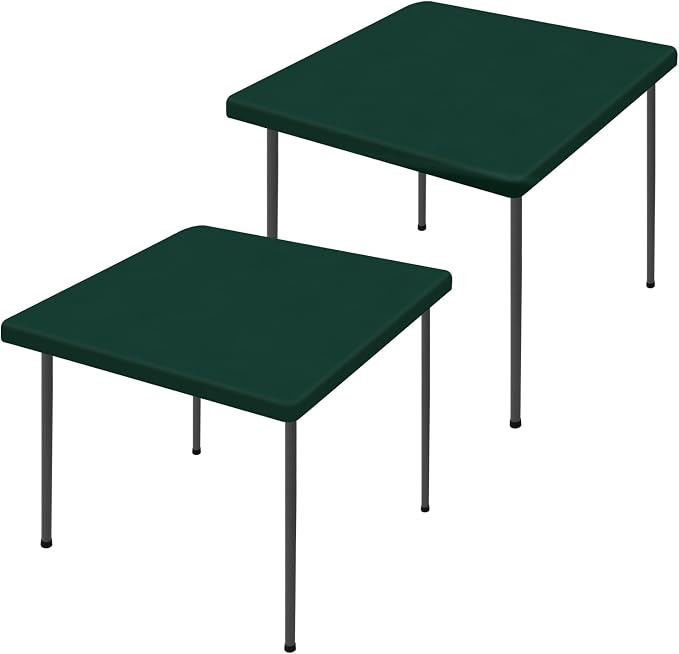 Moosfor 2 Pack Square Spandex Fitted Table Cloth, Elastic Tablecloth | Washable Picnic Table Cover, Stretch Waterproof Table cloths for Party, Patio, Dining, Kitchen, 42" x 42", Hunter Green