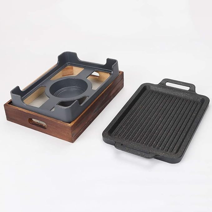 BBQ Barbeque Barbecue Grill,BBQ,Household Smoke-Free Korean Iron Plate Grill,Solid Alcohol Charcoal Grill,Indoor and Outdoor (Size : 27cm*20cm)