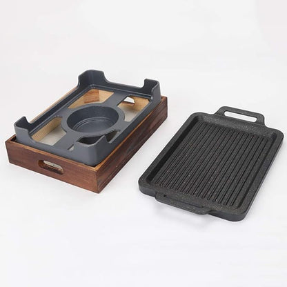 BBQ Barbeque Barbecue Grill,BBQ,Household Smoke-Free Korean Iron Plate Grill,Solid Alcohol Charcoal Grill,Indoor and Outdoor (Size : 27cm*20cm)