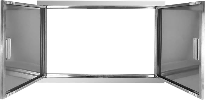 Outdoor Kitchen Door 30" W x 21" H Stainless Steel BBQ Double Access Door Flush Mount Vertical Wall Doors with Handle Suitable for Grilling Station Outside Cabinet Outdoor Kitchen