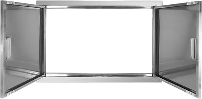 Outdoor Kitchen Door 30" W x 21" H Stainless Steel BBQ Double Access Door Flush Mount Vertical Wall Doors with Handle Suitable for Grilling Station Outside Cabinet Outdoor Kitchen