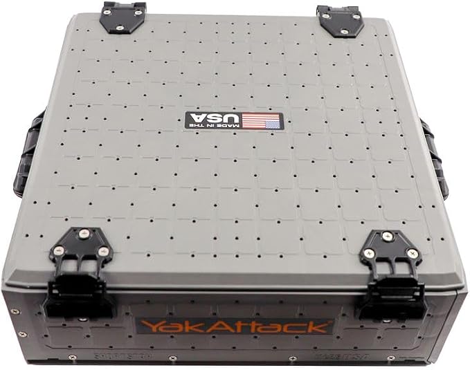 YakAttack ShortStak Solo Storage Box - Size & Color Options | Standalone Low-Profile Crate with Lid, Hinges & Latches | GridLoc Mounting Panels | Slider Feet for Under-Seat Use | Made in USA