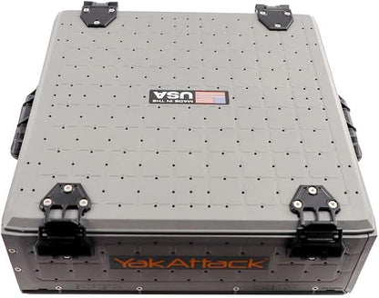 YakAttack ShortStak Solo Storage Box - Size & Color Options | Standalone Low-Profile Crate with Lid, Hinges & Latches | GridLoc Mounting Panels | Slider Feet for Under-Seat Use | Made in USA
