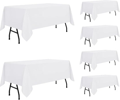 sancua 6 Pack White Tablecloth 60 x 84 Inch, Rectangle Table Cloth for 4ft Tables - Stain and Wrinkle Resistant Washable Polyester Table Cover for Dining Wedding Banquet Party Buffet Restaurant
