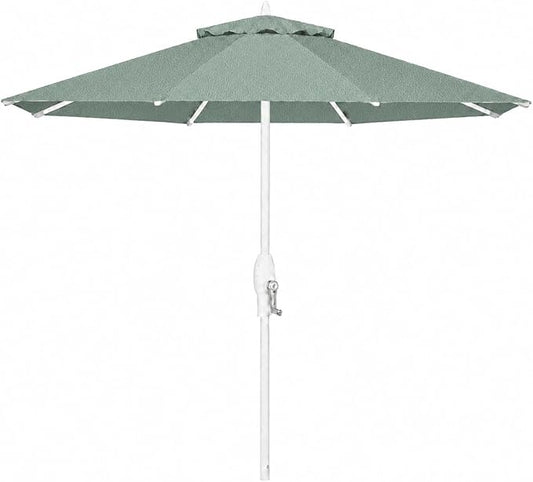 Treasure Garden 9ft Patio Umbrella - Outdoor Furniture Market Umbrella – Deluxe Auto-Tilt – White Aluminum Frame (Sunbrella, Spa)