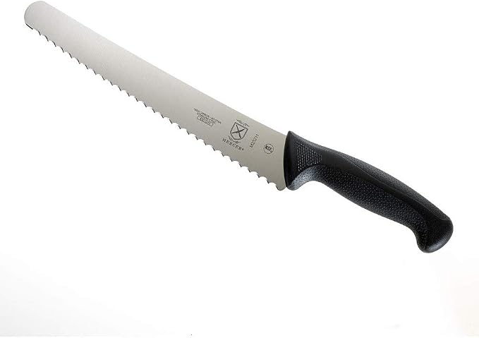 Mercer Culinary M23211 Millennia Black Handle, 10-Inch Left Handed Wavy Edge Wide, Bread Knife