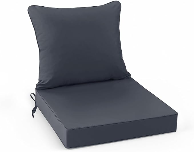 Summsun Outdoor Chair Cushion 19 x 19 Inch, Dark Grey | Double-Sided Water Resistant, Removable Cover, Back Pillow & Seat Cushion, Tie Straps, Fit for Patio, Garden, Sofa Couch