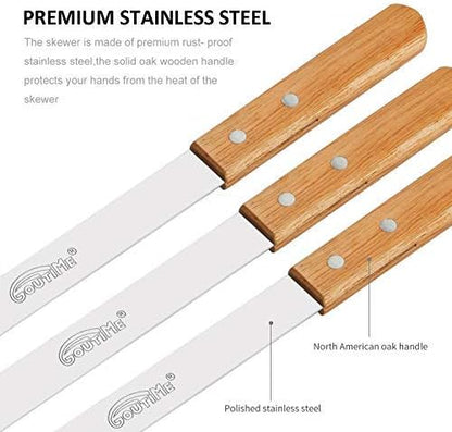 Goutime Kabob Skewers 23 Inch Long,1 Inch Wide Stainless Steel Grilling BBQ Skewer with Wood Handle for Making Koubideh Persian Brazilian Chicken Shrimp Kebab,Set of 7 with Bag