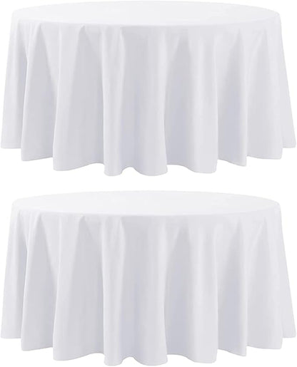 2 Pack White Round Tablecloths 108 Inch for Dining Tables | Washable Decorative Linen Polyester Table Cover for Banquets Buffets Parties and Weddings