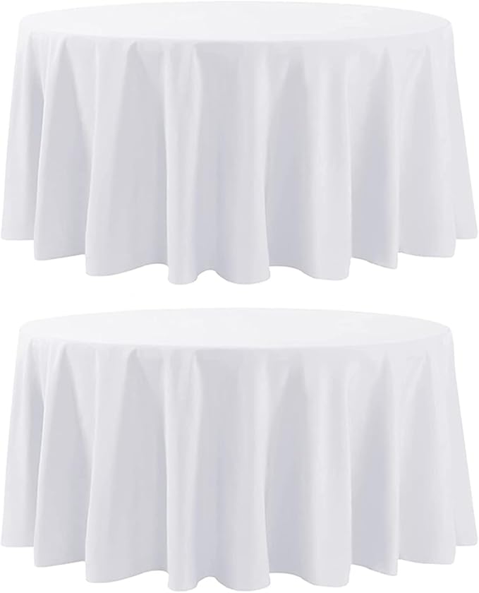 2 Pack White Round Tablecloths 132 Inch for Dining Tables | Washable Decorative Linen Polyester Table Cover for Banquets Buffets Parties and Weddings